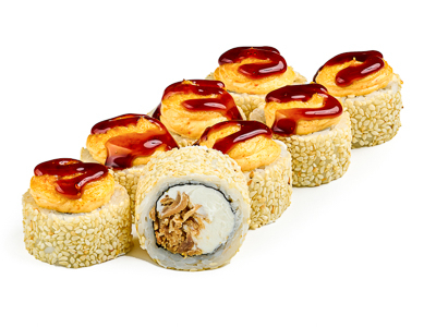 Запеченный в кунжуте с терияки лососем