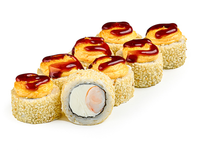 Запеченный в кунжуте с креветкой